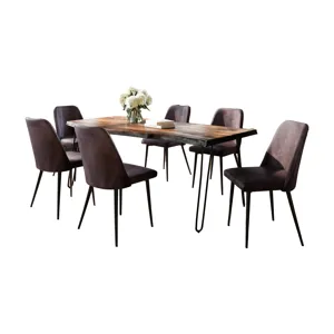 Nature\'s Edge Seven Piece Solid Acacia Dining Set With Upholstered Mid-Century Modern Chairs