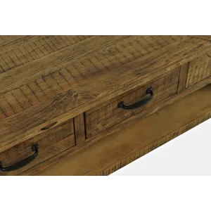 Telluride Rustic Farmhouse Solid Wood 50\" Coffee Table With Caster Wheels And Pull-Through Drawers