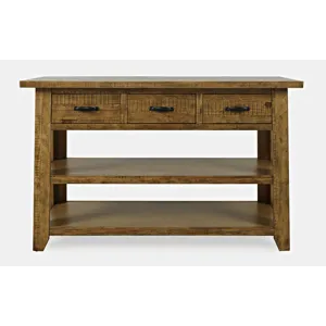 Telluride Rustic Farmhouse Solid Wood 50\" Sofa Table With Drawers And Two Shelves