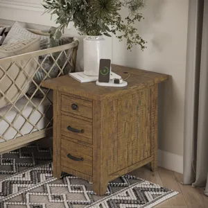 Telluride Rustic Farmhouse Solid Wood USB Charging Chairside End Table