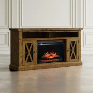 Telluride Rustic Farmhouse Solid Wood 60\" Storage Console TV Stand With Electric Fireplace