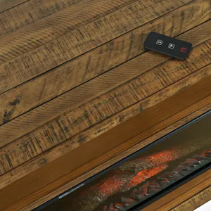 Telluride Rustic Farmhouse Solid Wood 60\" Storage Console TV Stand With Electric Fireplace