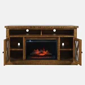 Telluride Rustic Farmhouse Solid Wood 60\" Storage Console TV Stand With Electric Fireplace