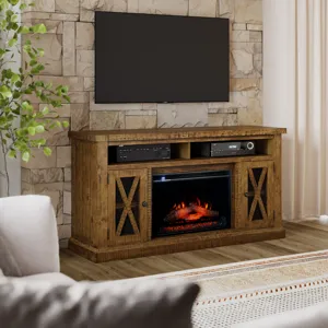Telluride Rustic Farmhouse Solid Wood 60\" Storage Console TV Stand With Electric Fireplace
