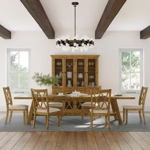 Telluride Seven Piece Rustic Farmhouse Solid Wood 127\" Extendable Dining Set