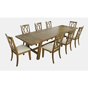 Telluride Nine Piece Rustic Farmhouse Solid Wood 127\" Extendable Dining Set