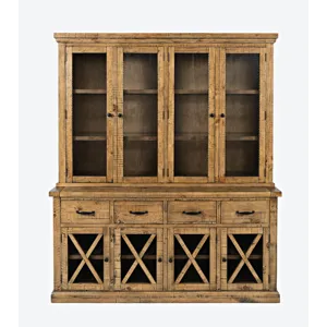 Telluride Rustic Farmhouse Solid Wood Sideboard Buffet Hutch With LED Lights