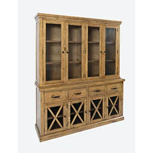 Telluride Rustic Farmhouse Solid Wood Sideboard Buffet Hutch With LED Lights