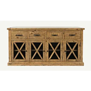 Telluride Rustic Farmhouse Solid Wood Sideboard Buffet Hutch With LED Lights