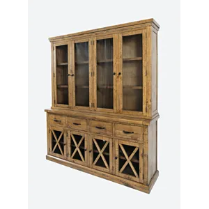 Telluride Rustic Farmhouse Solid Wood Sideboard Buffet Hutch With LED Lights