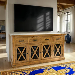 Telluride 70\" Rustic Distressed Solid Wood Farmhouse Four Drawer Sideboard Buffet Server