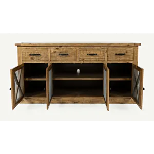 Telluride 70\" Rustic Distressed Solid Wood Farmhouse Four Drawer Sideboard Buffet Server