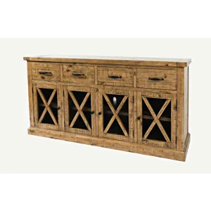 Telluride 70\" Rustic Distressed Solid Wood Farmhouse Four Drawer Sideboard Buffet Server