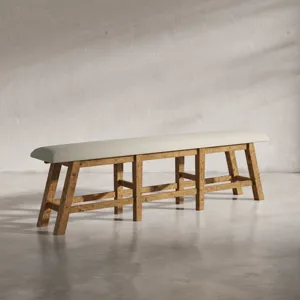 Telluride Rustic Farmhouse Solid Wood Upholstered 85\" Counter Height Bench