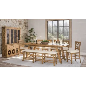 Telluride Rustic Farmhouse Solid Wood Upholstered 85\" Counter Height Bench