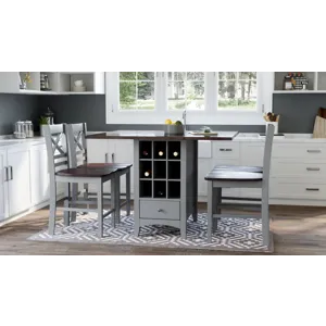 Asbury Park Solid Wood Farmhouse Storage Counter Drop Leaf Dining Table With Wine Rack