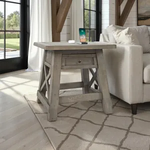Outer Banks Reclaimed Pine USB Charging End Table Driftwood