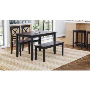 Asbury Park Solid Wood Farmhouse Four Piece Dining Set With Bench