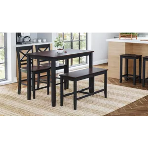 Asbury Park Solid Wood Farmhouse Four Piece Counter Height Dining Set With Bench