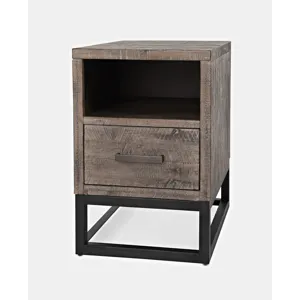 East Hampton Distressed Solid Wood USB Charging Chairside Table