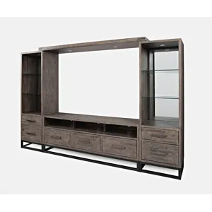 East Hampton Distressed Solid Wood Entertainment Center With 70\'\' TV Console And LED Lights