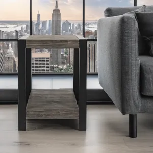 Pinnacle Modern Loft Iron And Wood Grey Chairside End Table