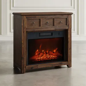 Bakersfield Traditional Rustic 32\" Electric Fireplace Wire Brushed Console TV Stand