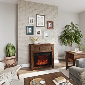 Bakersfield Traditional Rustic 32\" Electric Fireplace Wire Brushed Console TV Stand