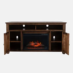 Bakersfield Transitional Rustic 60\" Storage Console TV Stand With Electric Fireplace