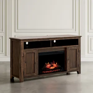 Bakersfield Transitional Rustic 60" Storage Console TV Stand With Electric Fireplace