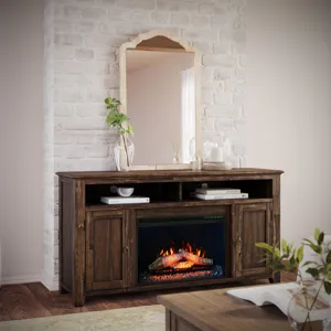 Bakersfield Transitional Rustic 60\" Storage Console TV Stand With Electric Fireplace