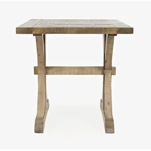 Carlyle Crossing Modern Rustic Distressed Solid Wood End Table With Trestle
