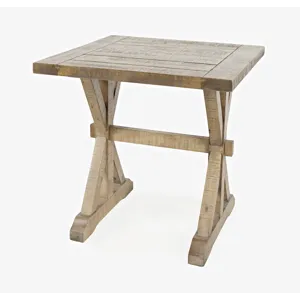 Carlyle Crossing Modern Rustic Distressed Solid Wood End Table With Trestle
