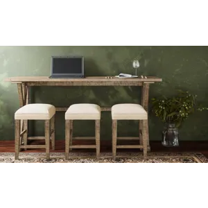 Carlyle Crossing Modern Rustic Solid Wood Pine Counter Height Sofa Table Set With Three Stools