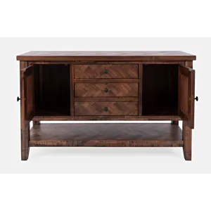 Fairview Transitional Herringbone Modern Distressed Solid Wood Buffet Server