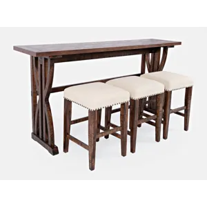 Fairview Transitional Herringbone Counter Height Four Piece Console 74\" Dining Table Set