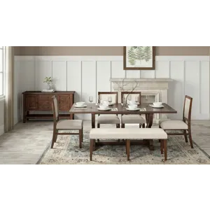 Fairview Transitional Modern Distressed 78\" Six-Piece Upholstered Dining Set With Bench