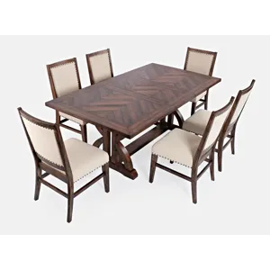 Fairview Transitional Modern Distressed 78\" Seven-Piece Upholstered Dining Set
