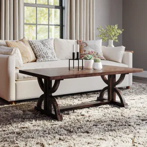 Fairview Transitional Herringbone Distressed Acacia Coffee Table
