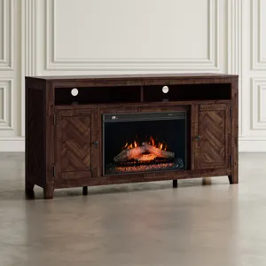 Fairview Modern Transitional 60\" Chevron Fireplace Storage Console TV Stand With Electric Fireplace