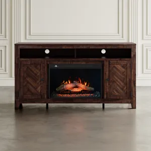 Fairview Modern Transitional 60\" Chevron Fireplace Storage Console TV Stand With Electric Fireplace