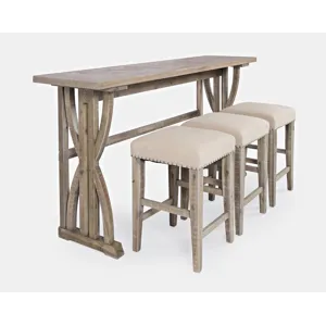 Fairview Transitional Herringbone Counter Height Four Piece Console 74\" Dining Table Set