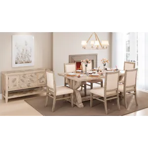Fairview Transitional Modern Distressed 78\" Seven-Piece Upholstered Dining Set
