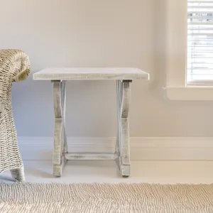 Fairview Transitional Herringbone Distressed Acacia End Table