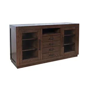 Auburn Hills 60" Contemporary Media Console With Tempered Glass Doors, Drawers And Adjustable Shelves