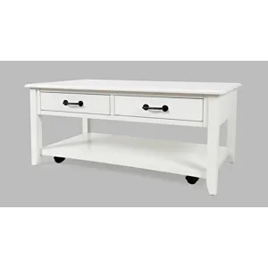 North Fork Acacia 2 Drawer Coffee Table With Casters