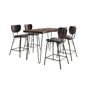 Nature\'s Edge Solid Acacia Five Piece Counter Height Dining Set With Modern Upholstered Faux Leathe