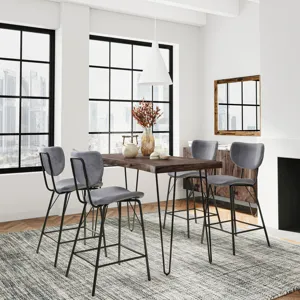 Nature\'s Edge Solid Acacia Five Piece Counter Height Dining Set With Modern Upholstered Faux Leathe