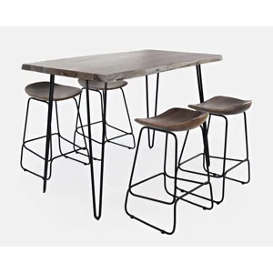 Nature\'s Edge Solid Acacia 52\" Five-Piece Counter Height Dining Set With Backless Barstools