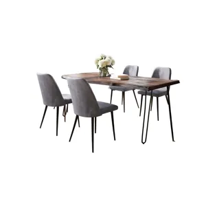 Nature\'s Edge Five Piece Solid Acacia Dining Set With Upholstered Mid-Century Modern Chairs